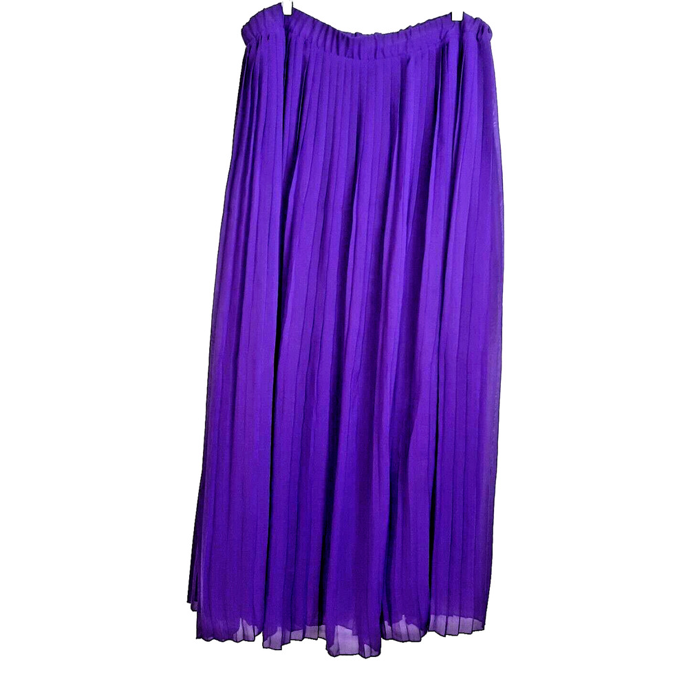 Giuliano Rancic Pleated Sheer Maxi Skirt Size XL Purple Lined Whimsigoth Fairy